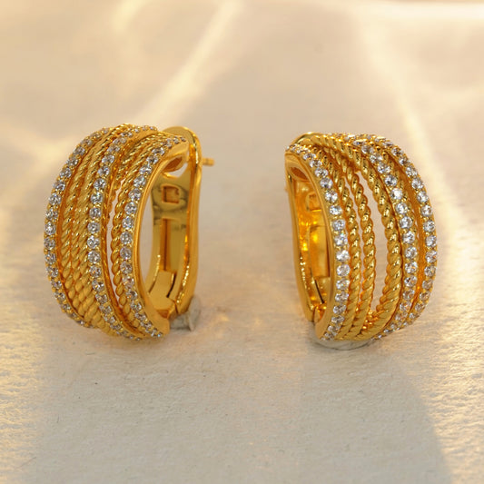 18K gold plated huggie hoop earrings with cubic zirconia details