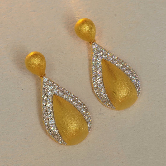 18K gold plated teardrop earrings with clear cubic zirconia halo design