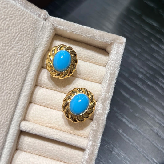 azure solara created turquoise gold stud earrings with twisted vintage design