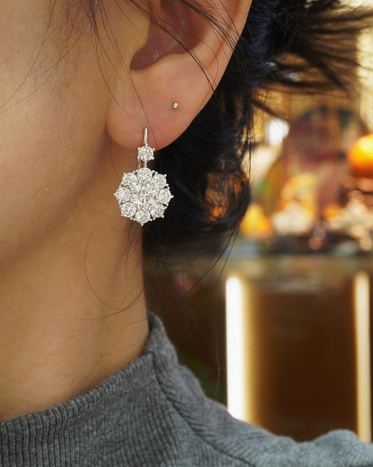 Brilliant Floral CZ Cluster Drop Earrings worn view