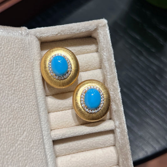 azure lumiere created turquoise halo stud earrings with gold plated sterling silver