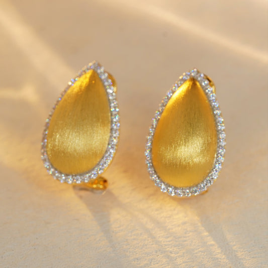 Brushed Gold Teardrop CZ Earrings