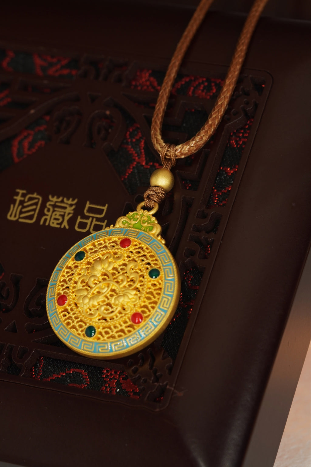 Ancient Silver Engraved Gold Enamel Colored Double-Design Round Plate