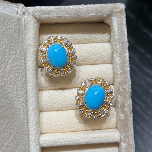 azure celeste created turquoise halo stud earrings with gold setting