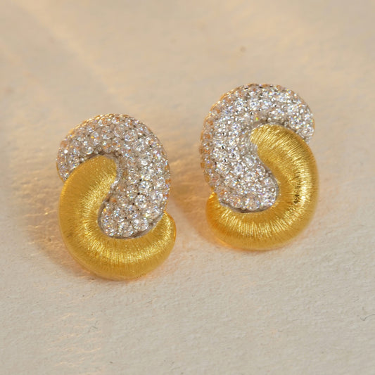 brushed gold CZ hoop earrings with sparkling cubic zirconia details