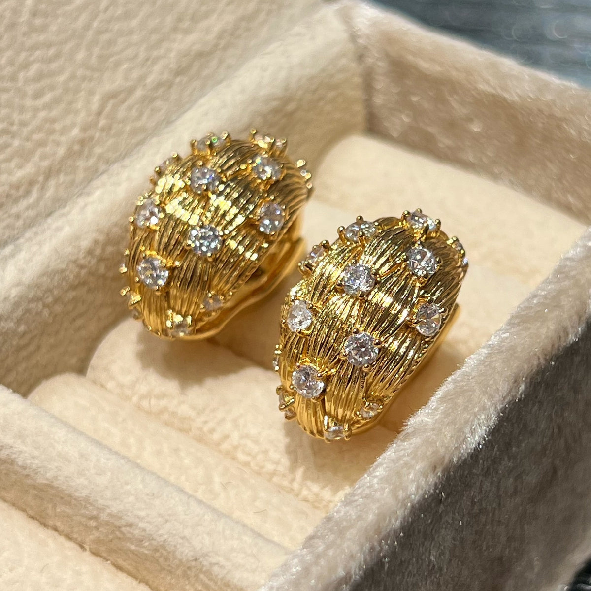Sculpted Textured 5A CZ Oval Stud Earrings in 18K Gold Plated 925 Silver - Noble Aurora