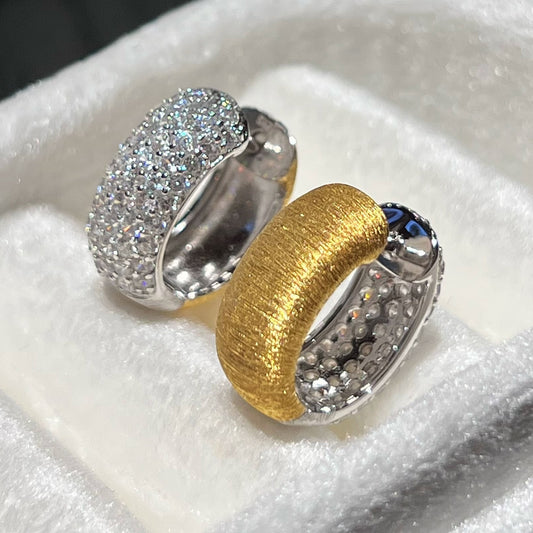 Two-tone CZ huggie hoop earrings with 18K gold plated sterling silver design