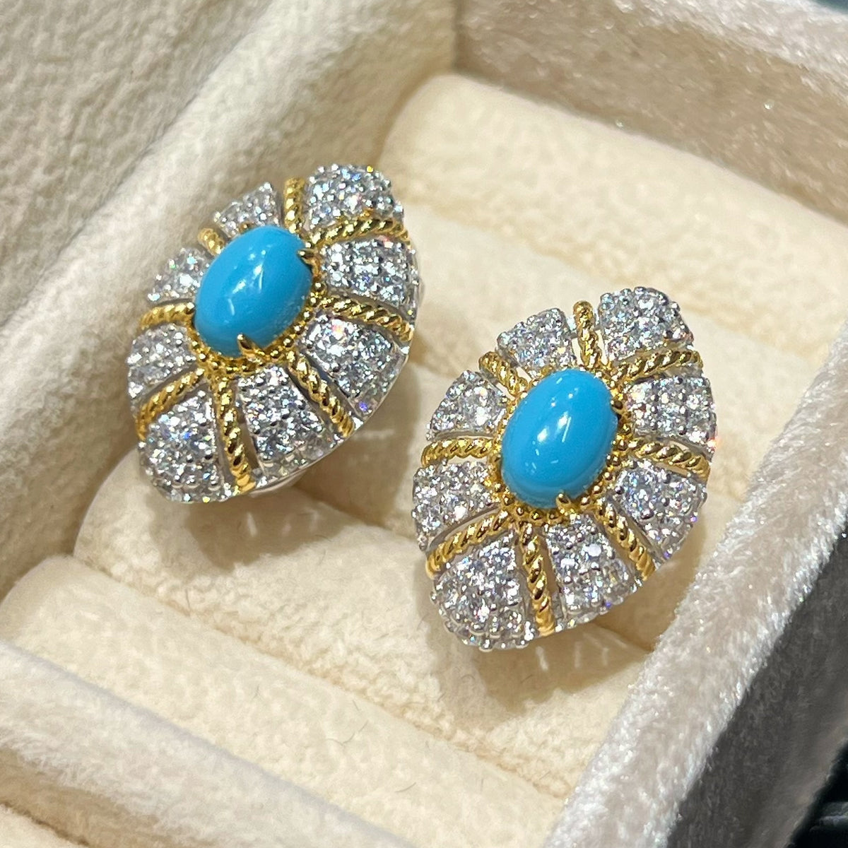 Azure Solara Turquoise Sunburst Earrings in 925 Silver & 5A CZ - Noble Aurora