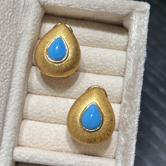 Azure Lumière Turquoise Brushed Teardrop Earrings 18K Gold 925 Silver - Noble Aurora