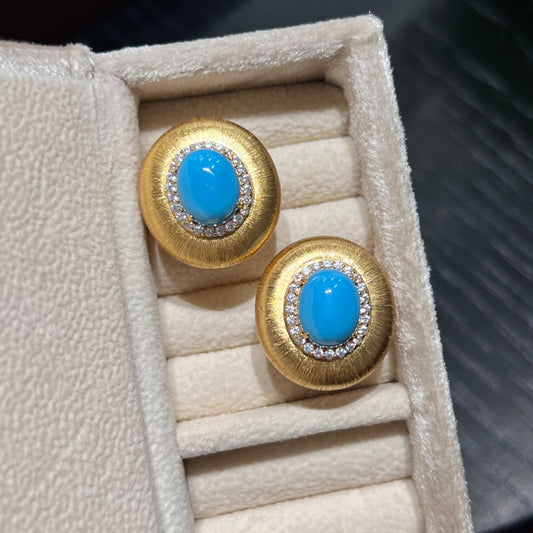 azure lumiere created turquoise halo stud earrings with gold plated sterling silver