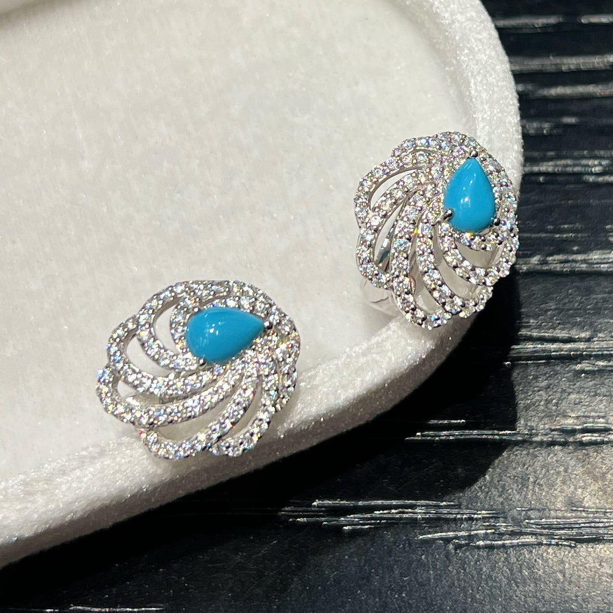 Azure Celestine Turquoise Swirl Wing Stud Earrings in 925 Silver - Noble Aurora