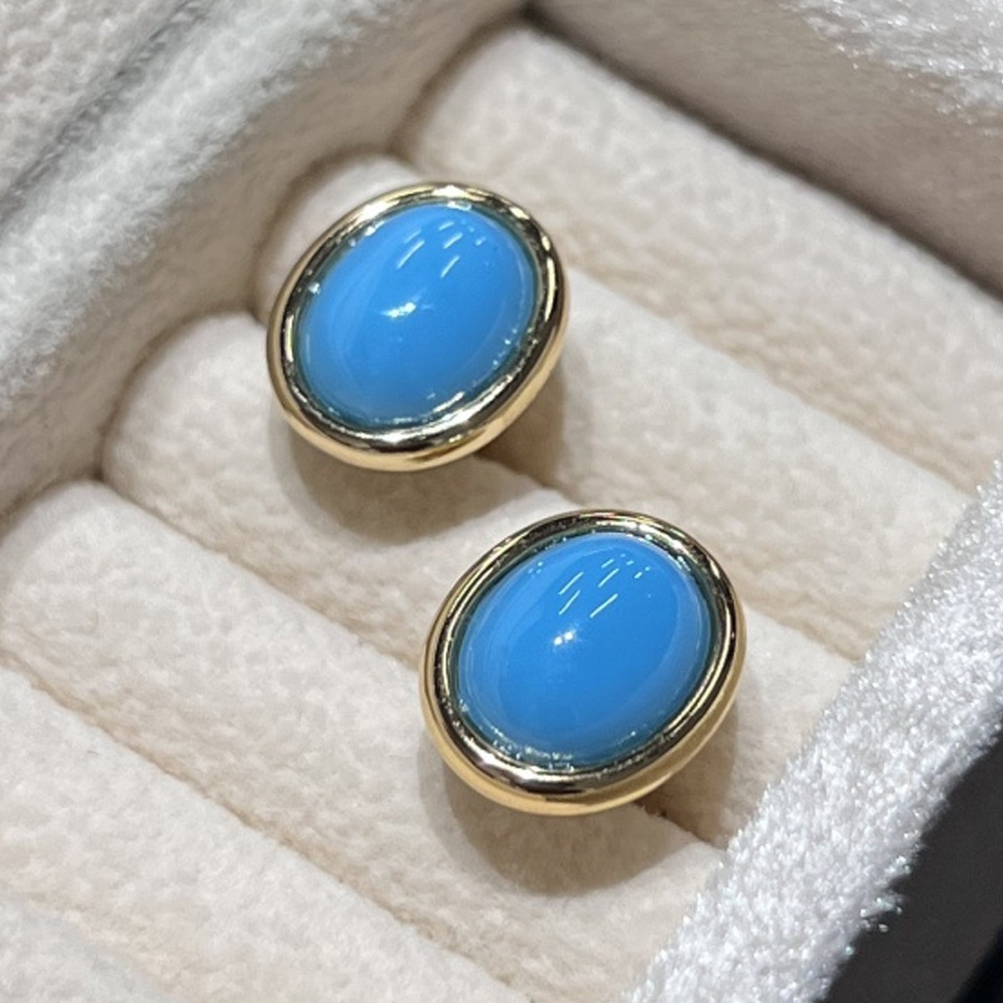 turquoise blue cabochon stud earrings in 18k gold plated sterling silver