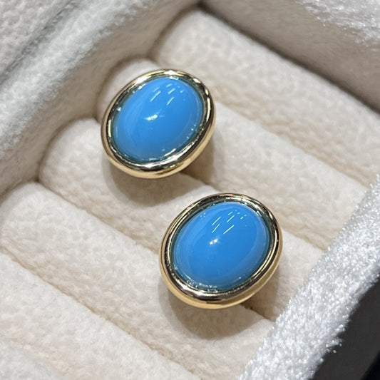 turquoise blue cabochon stud earrings in 18k gold plated sterling silver
