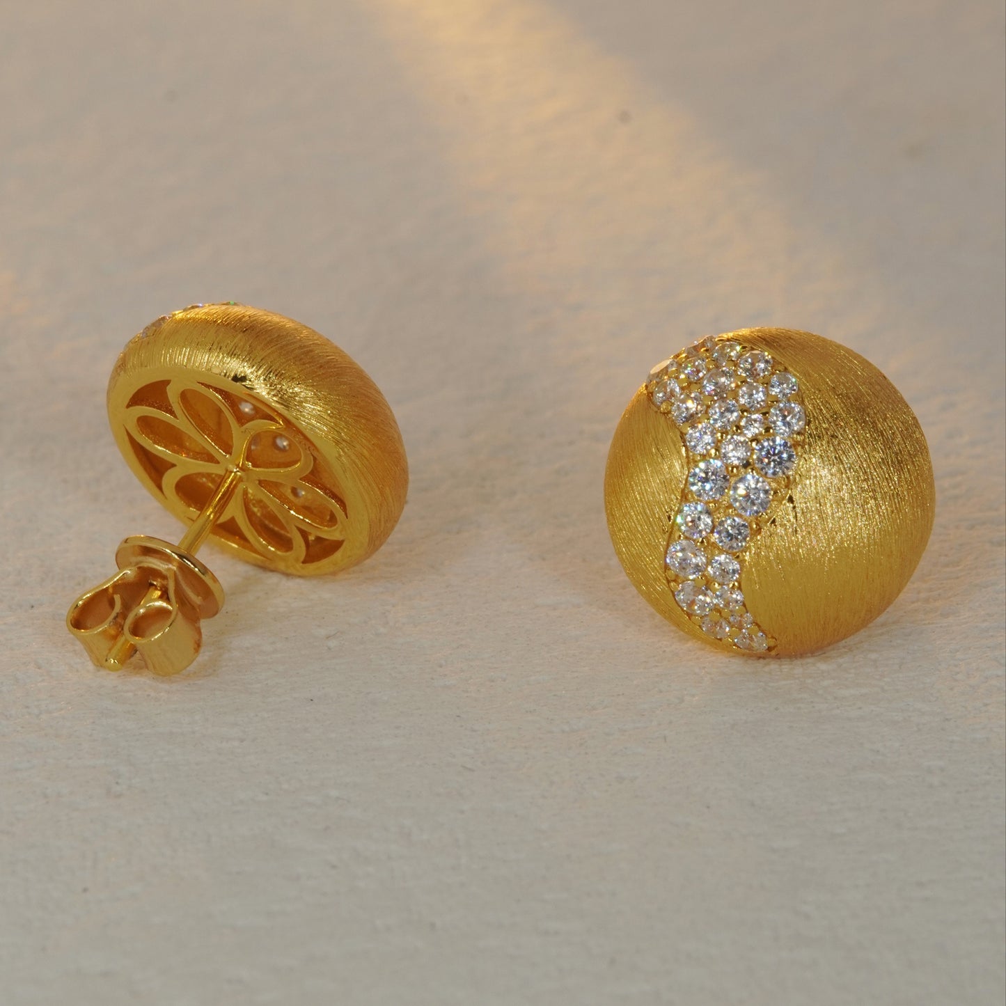 back view of 18K gold plated sterling silver stud earrings with push back closure