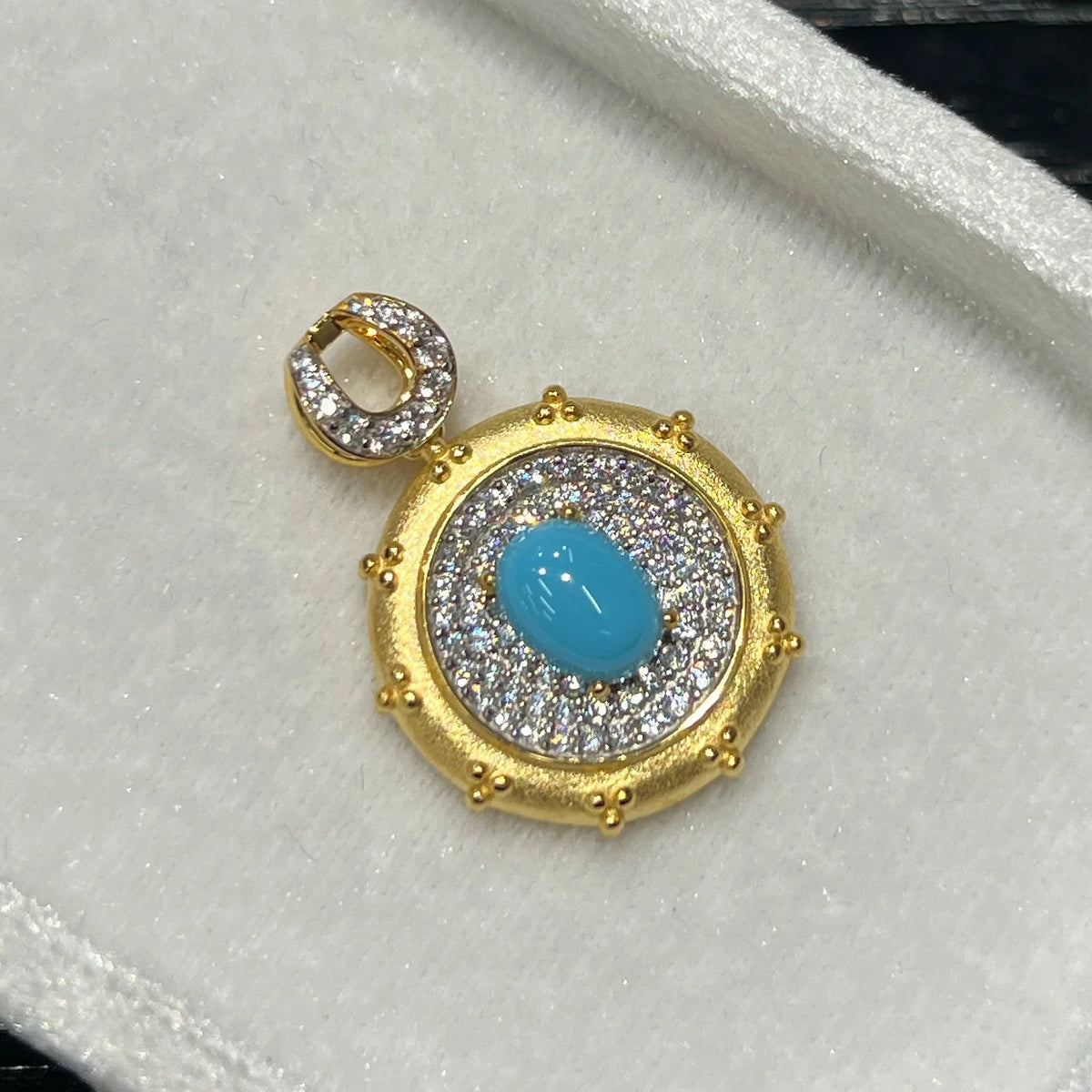 Created turquoise stud earrings and pendant with 5A cubic zirconia accents