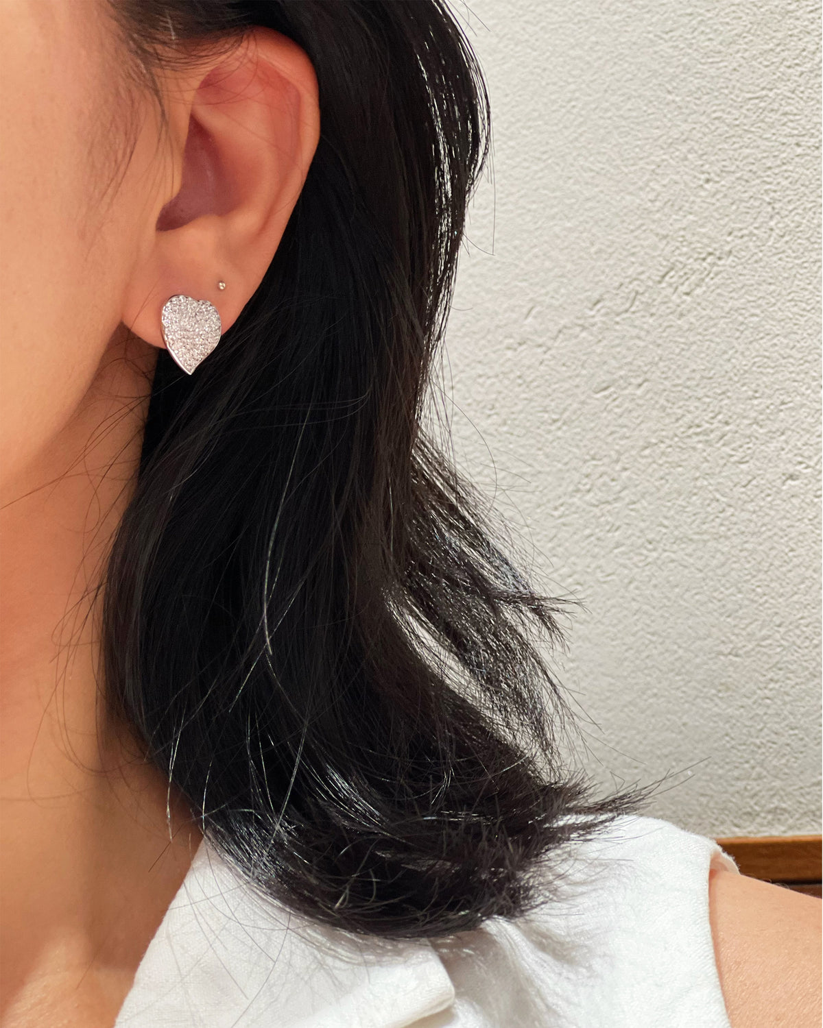 Pavé 5A CZ Heart Stud Earrings on Model - Noble Aurora