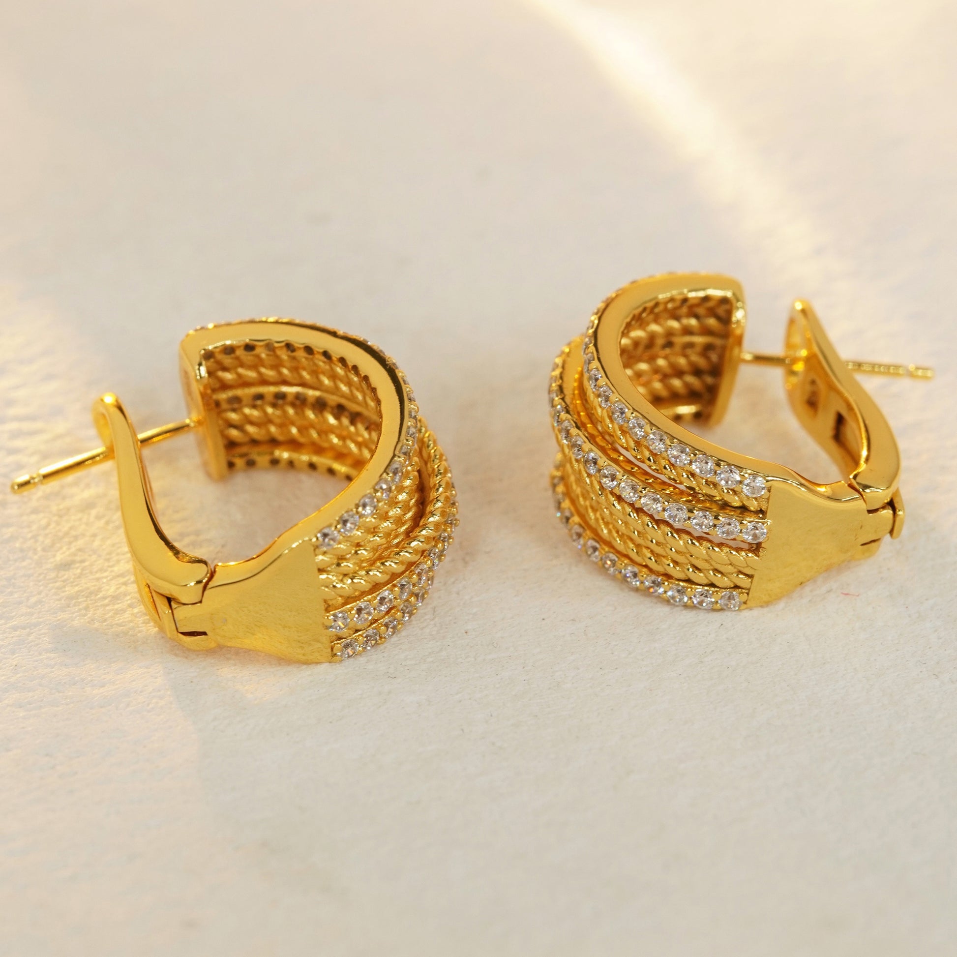 925 sterling silver gold plated hoop earrings with hinged closure