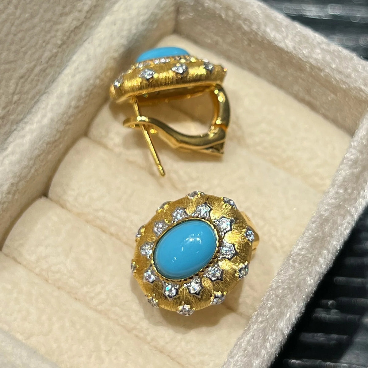Pierced post and sculpted setting detail of created turquoise stud earrings