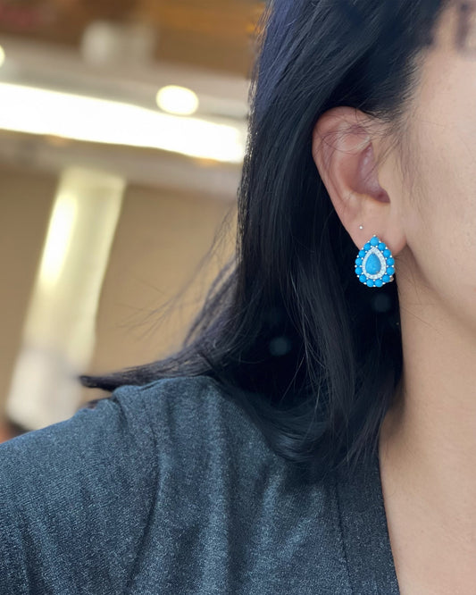 Turquoise Teardrop Stud Earrings on Model - Noble Aurora