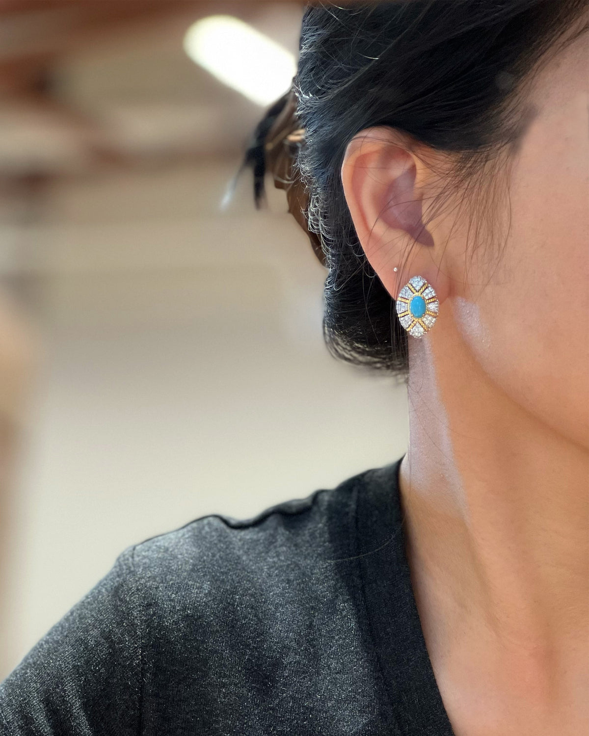 Turquoise Sunburst Earrings on Model - Noble Aurora