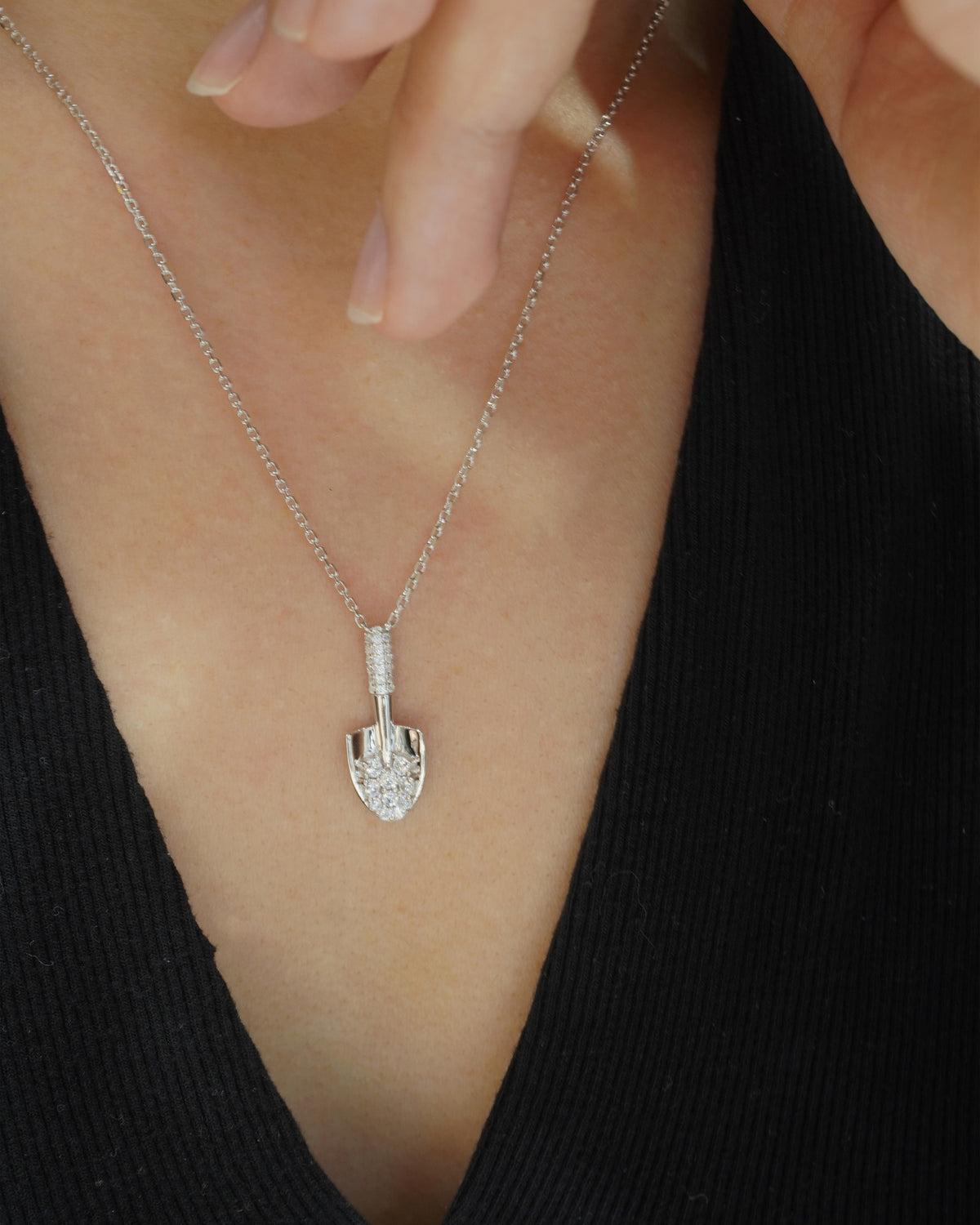 Shovel 5A CZ Pendant Necklace on Model - Noble Aurora