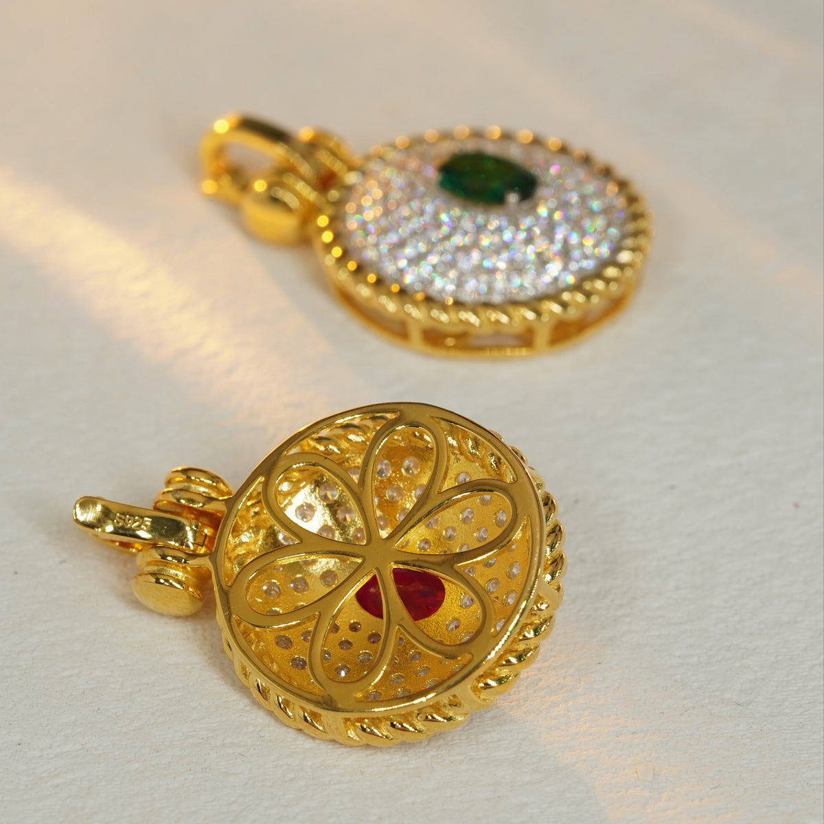 Openwork back of the vintage pavé oval CZ pendant