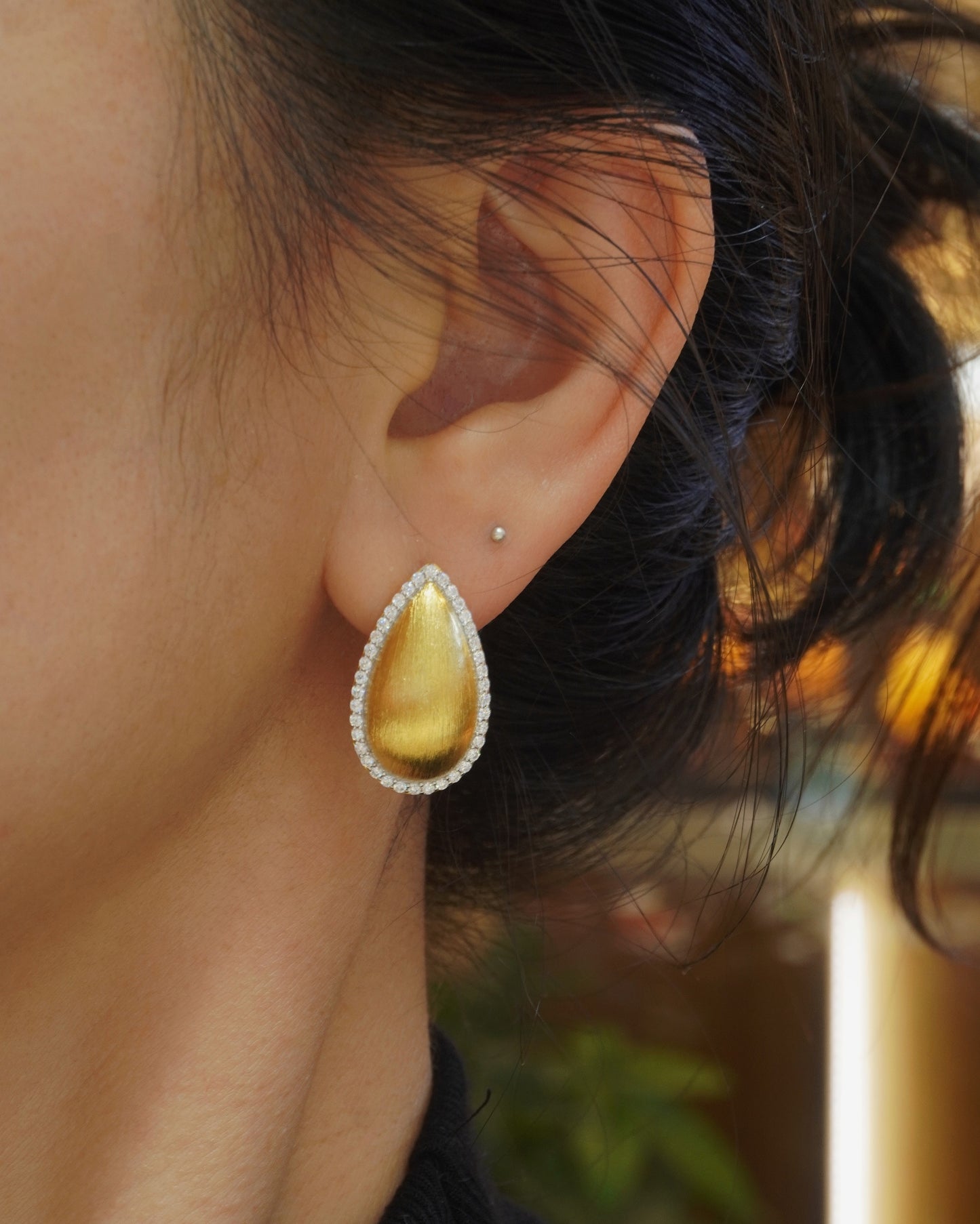 Brushed Gold Teardrop CZ Earrings