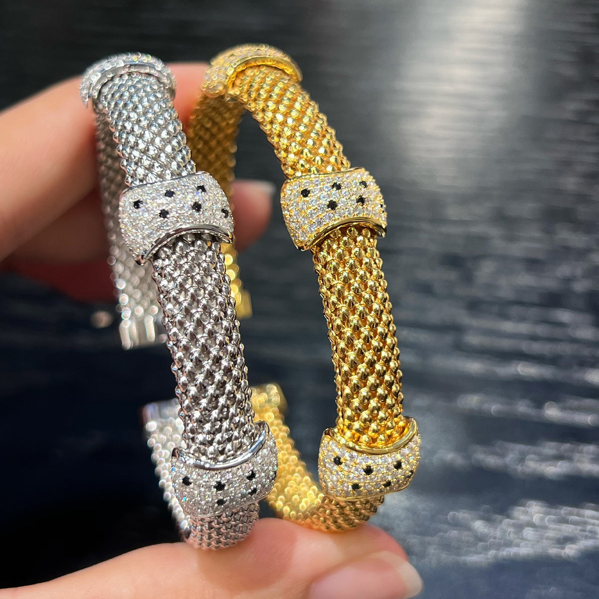 Woven Leopard Cuff Bracelets Dual Color Comparison - Noble Aurora