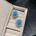 925 Sterling Silver Turquoise Stud Earrings CZ Diamond Flower Halo Statement Earrings