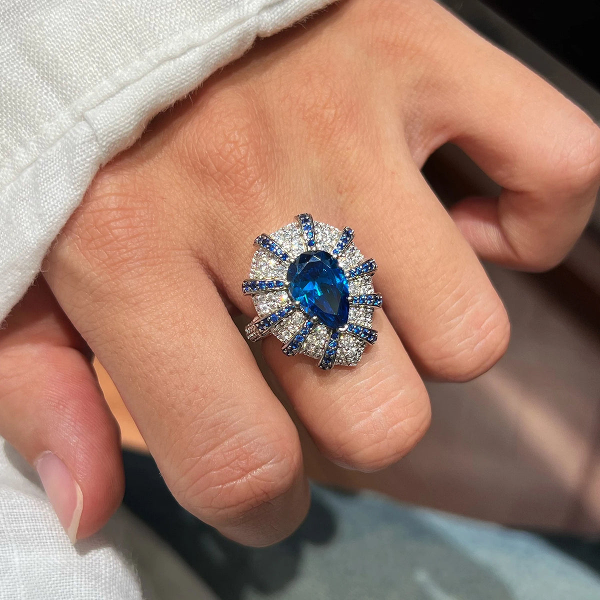 Blue Sapphire Teardrop Ring