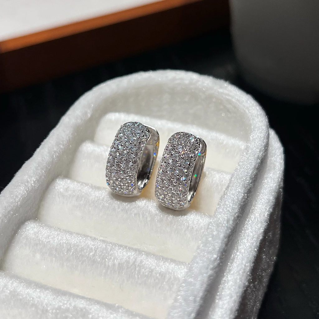 925 Sterling Silver Huggie Hoop Earrings 18K Gold Plated Reversible Two Way Chunky CZ Pavé Brushed Earrings
