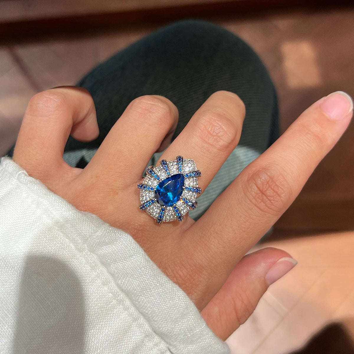 Blue Sapphire Teardrop Ring