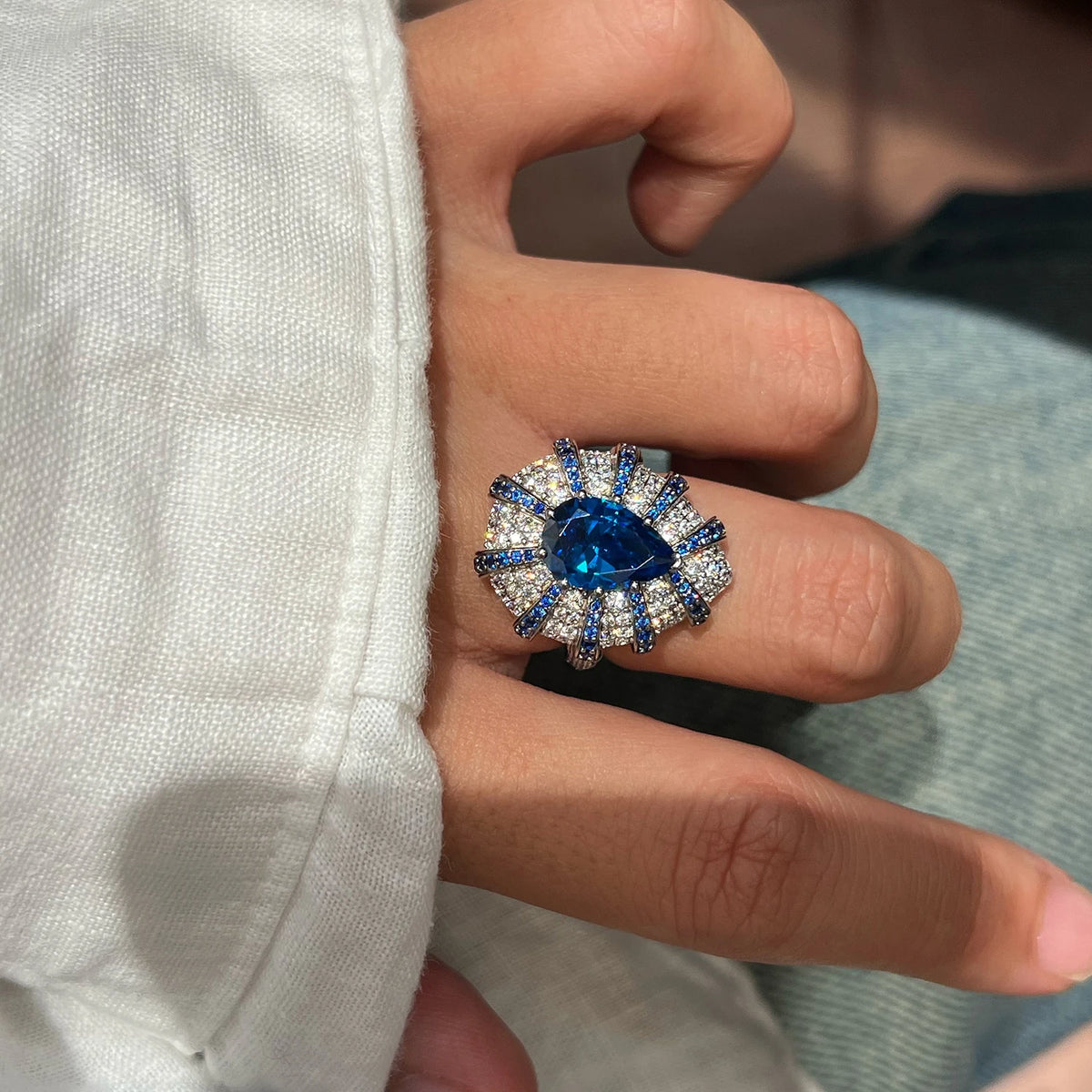Blue Sapphire Teardrop Ring