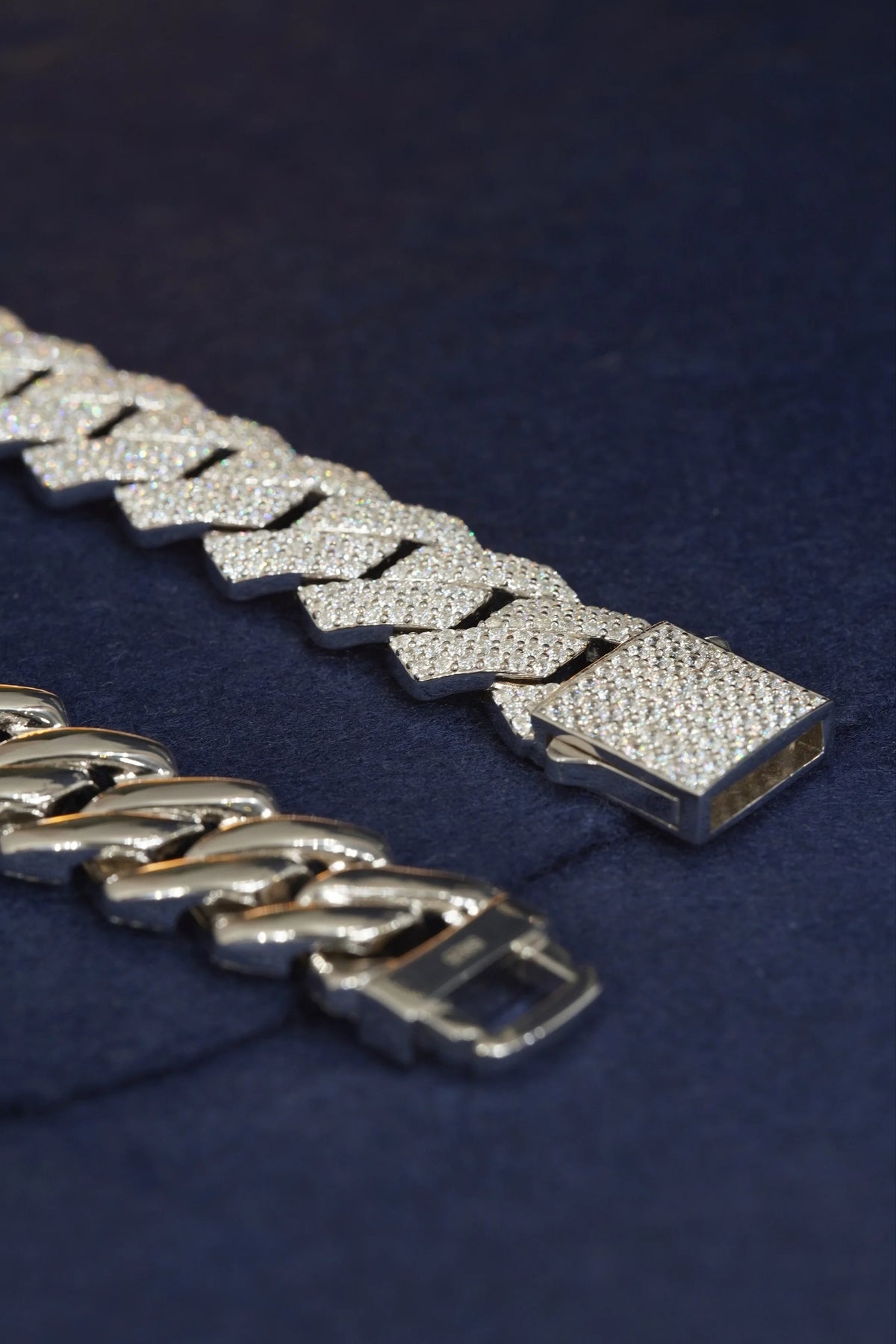Pavé square Cuban link bracelet clasp detail