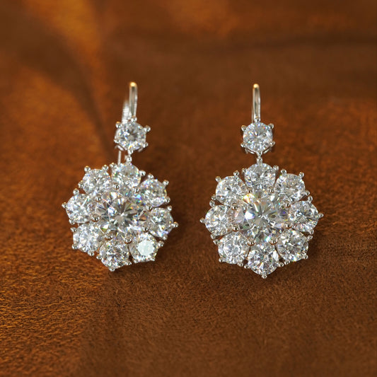 Brilliant Floral CZ Cluster Drop Earrings front view