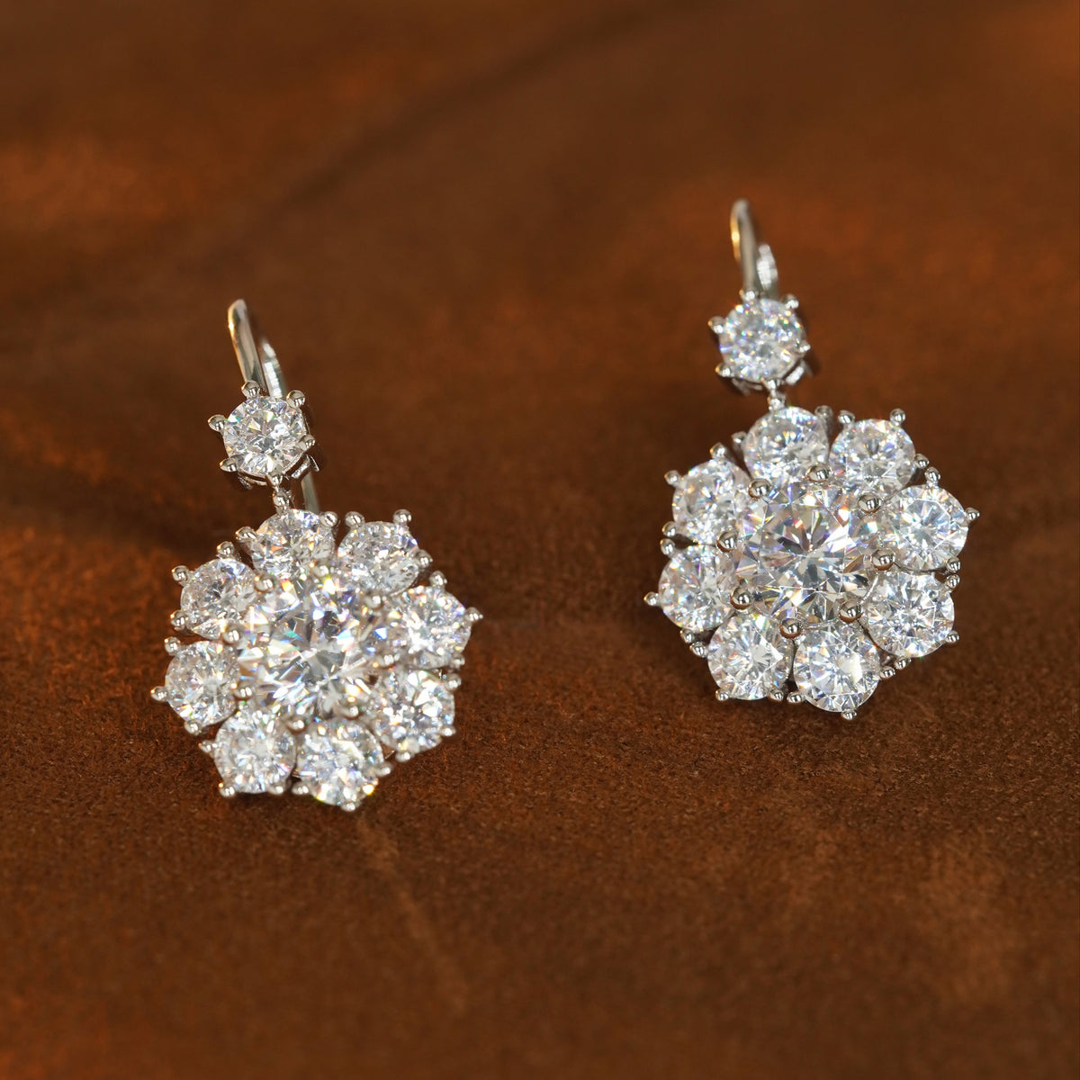 Brilliant 5A CZ Floral Drop Earrings in 925 Sterling Silver - Main View