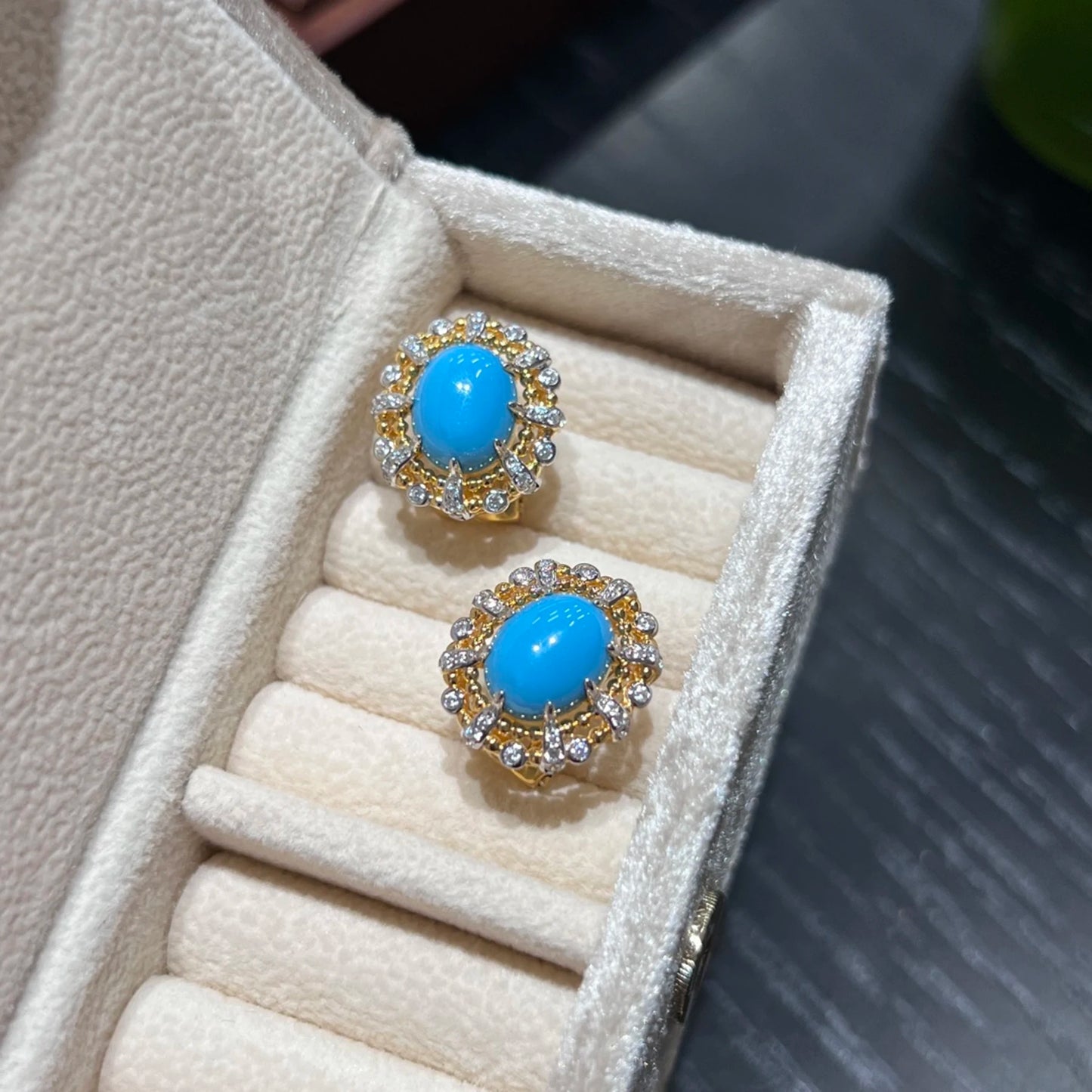 18k gold plated turquoise halo earrings vintage inspired jewelry design
