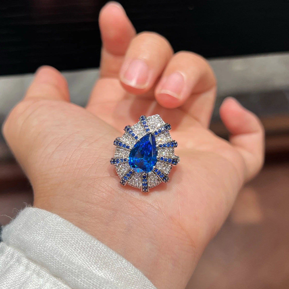 Blue Sapphire Teardrop Ring