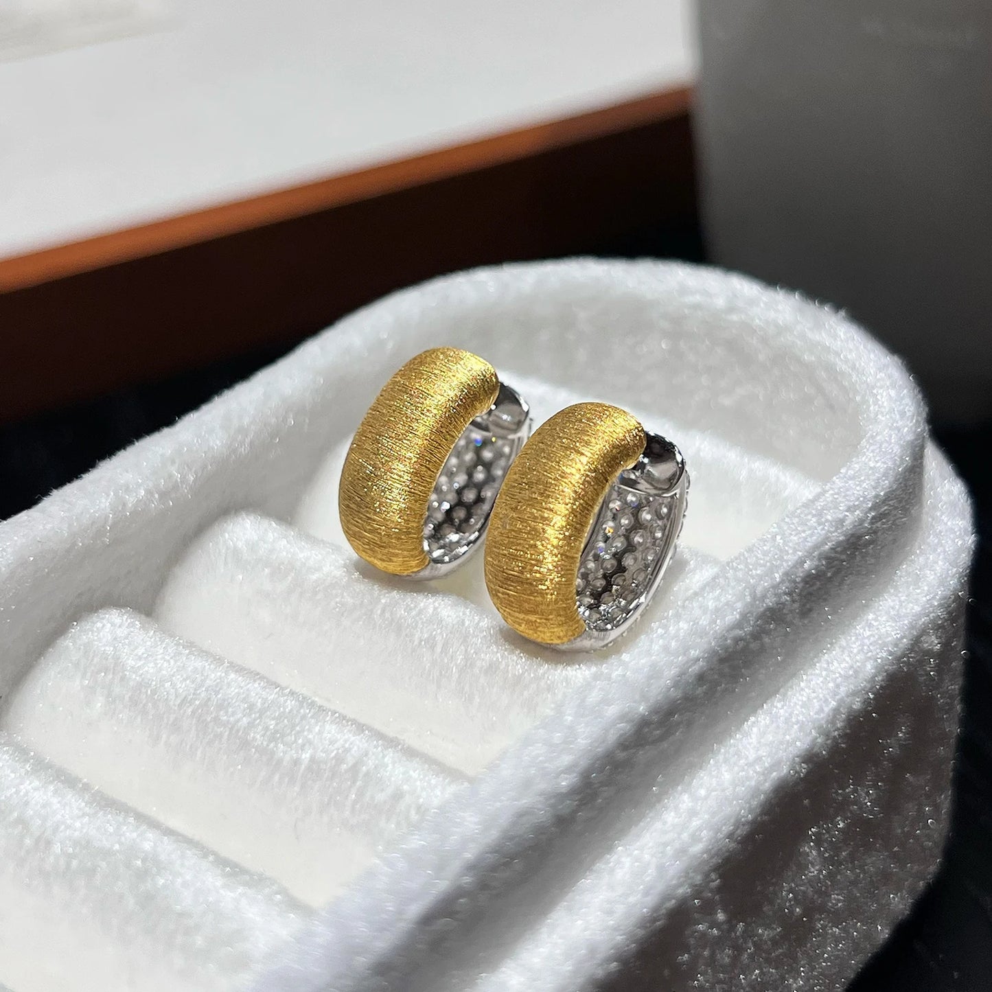 Luxury Two-Tone Pavé CZ Huggie Earrings