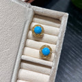 925 Sterling Silver Turquoise Stud Earrings 18K Gold Plated Vintage Twisted Rope Halo Gemstone Earrings for Women Jewelry