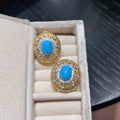 925 Sterling Silver Turquoise Stud Earrings 18K Gold Plated CZ Diamond Brushed Filigree Disc Earrings
