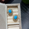 925 Sterling Silver Turquoise Stud Earrings 18K Gold Plated CZ Diamond Crown Halo Earrings