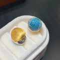 925 Sterling Silver Huggie Hoop Earrings 18K Gold Plated Reversible Two Way Blue CZ Pavé Brushed Earrings